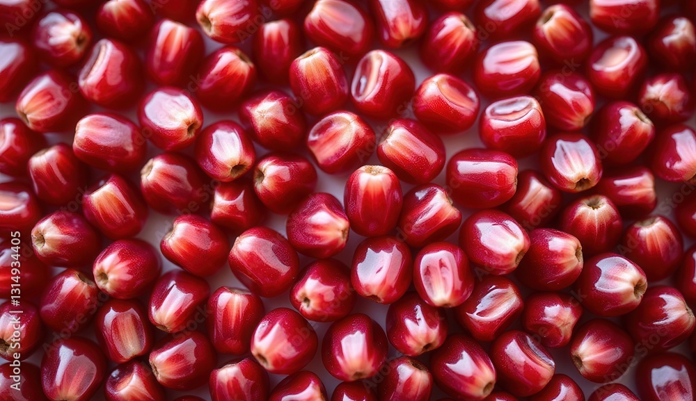 A high-resolution close-up macro shot of glossy, ruby-red pomegranate seeds arranged in a tight, seamless pattern. A high-resolution close-up macro shot of glossy, ruby-red pomegranate seeds arranged in a tight, seamless pattern.
