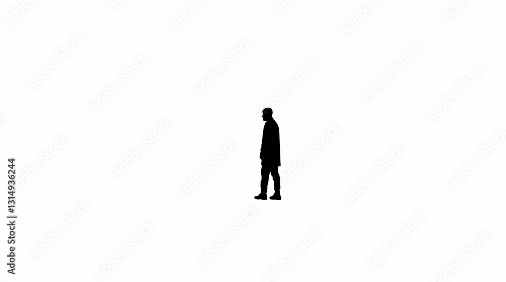 Minimalist Black Silhouette of Lone Figure on White Background - High Contrast Art