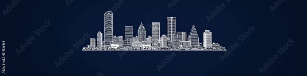 Fototapeta premium Monochromatic cityscape at night with detailed skyscrapers and illuminated structures