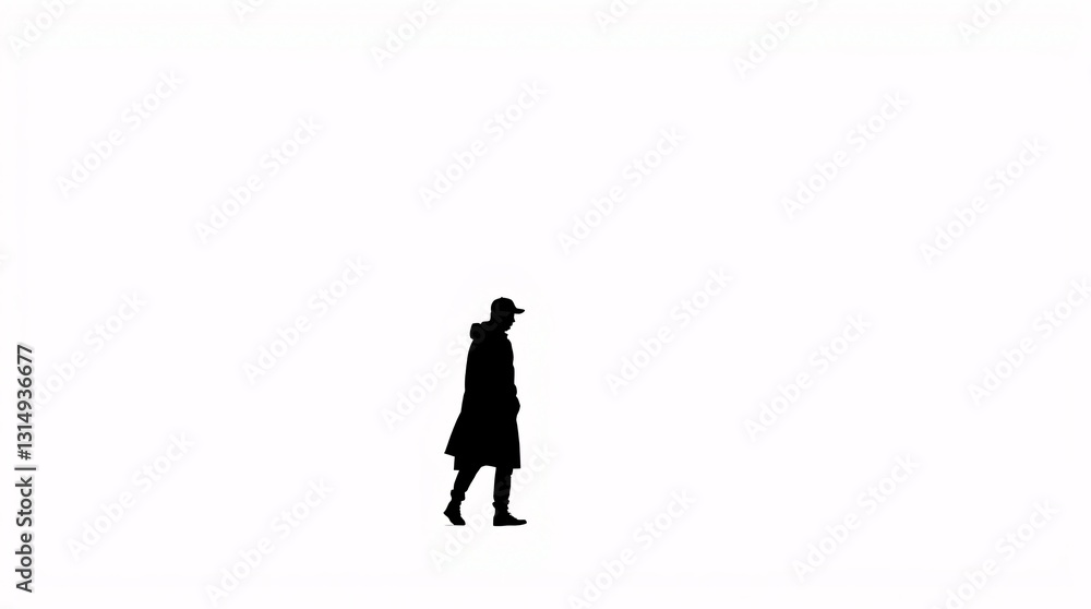 Minimalist Lone Figure Silhouette on White Background - Sharp Contrast and Bold Outline Minimalist Lone Figure Silhouette on White Background - Sharp Contrast and Bold Outline