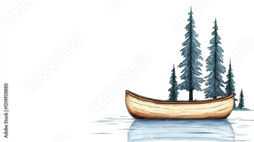 Minimalist Canoe and Pine Trees Digital Illustration