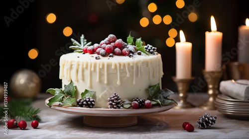 Wallpaper Mural Elegant Christmas Cake with White Chocolate Drip and Berries Torontodigital.ca