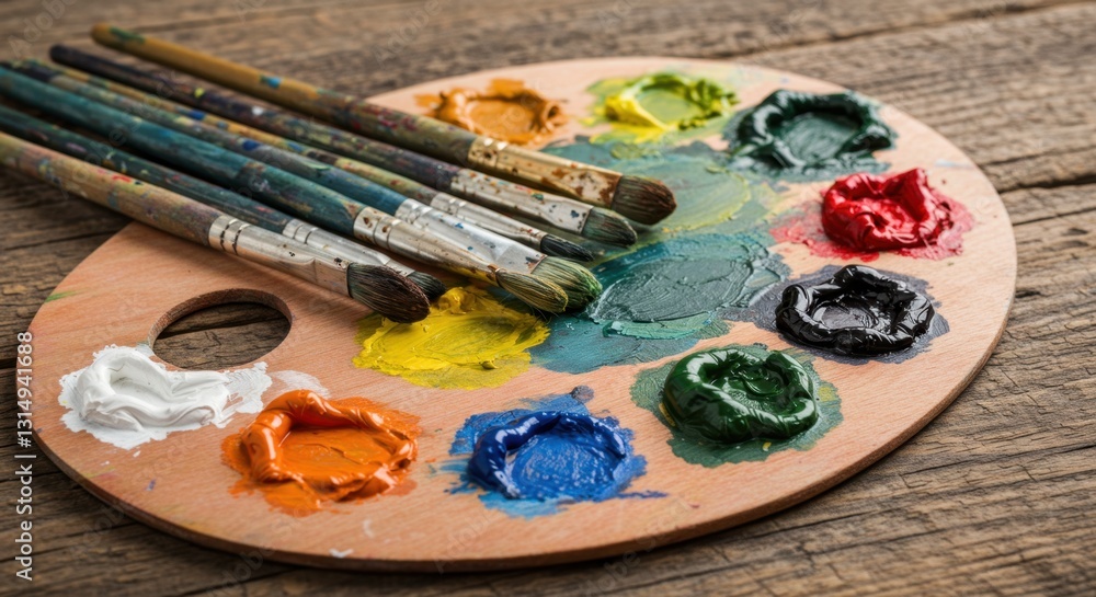 Vibrant Oil Paints on a Painter's Palette Vibrant Oil Paints on a Painter's Palette