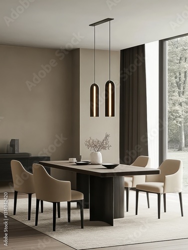 Modern dining room with a sleek style and contemporary design