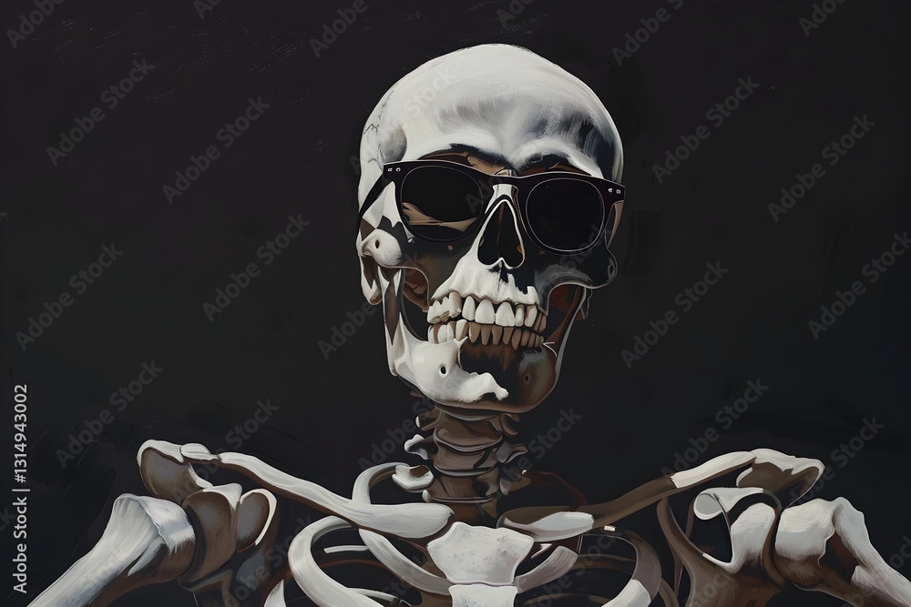 Fototapeta premium Illustration of a skeleton with sunglasses