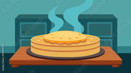 Thick fluffy tortillas rising steaming hot from a wooden tortilla press ready to be cooked on the stove.. Vector illustration