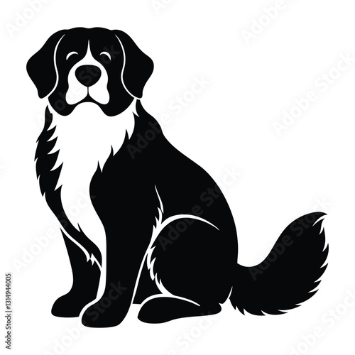 St Bernard Sitting with Large Paws and Fluffy Tail Silhouette for Stock Illustration