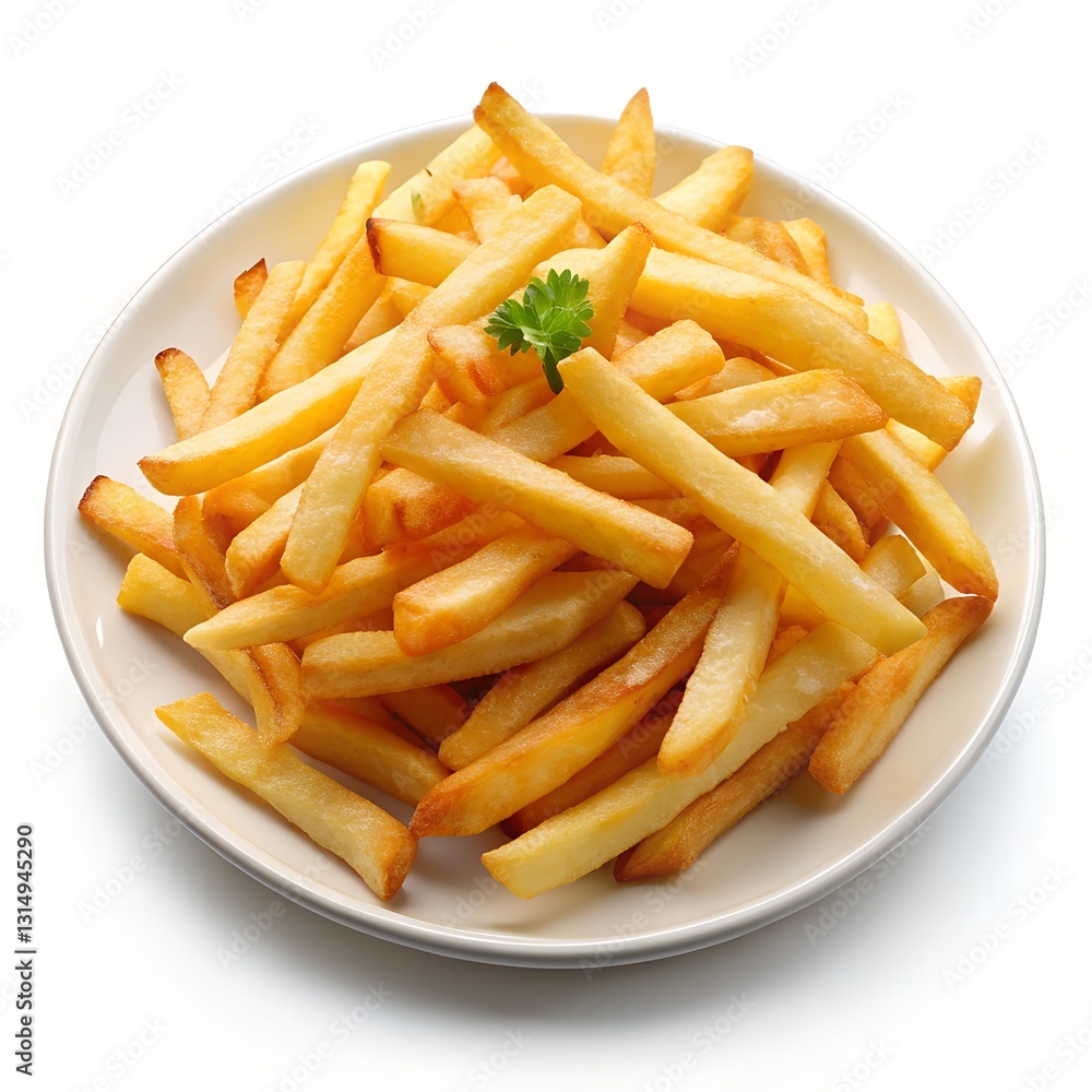 French fried chips in a white paper box isolated on white background Macro French fried chips in a white paper box isolated on white background Macro