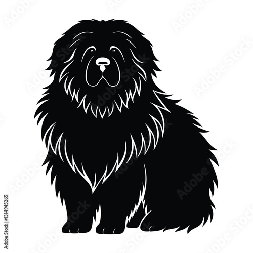 Tibetan Mastiff Sitting with Thick Mane-Like Fur Silhouette for Stock Illustration