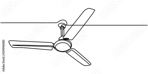 Single one line drawing Electric ceiling fan. Electricity home appliance concept, Continuous line ceiling fan art. Single line ceiling fan concept, Single one line drawing Electric ceiling fan.