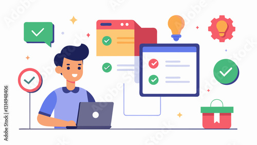 The customers data is then sent to the ecommerce platform to update the order status and trigger any necessary customer service notifications.. Vector illustration