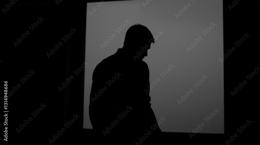 Mysterious Silhouette at Window in Film Noir Style – Atmospheric Grayscale Art Mysterious Silhouette at Window in Film Noir Style – Atmospheric Grayscale Art