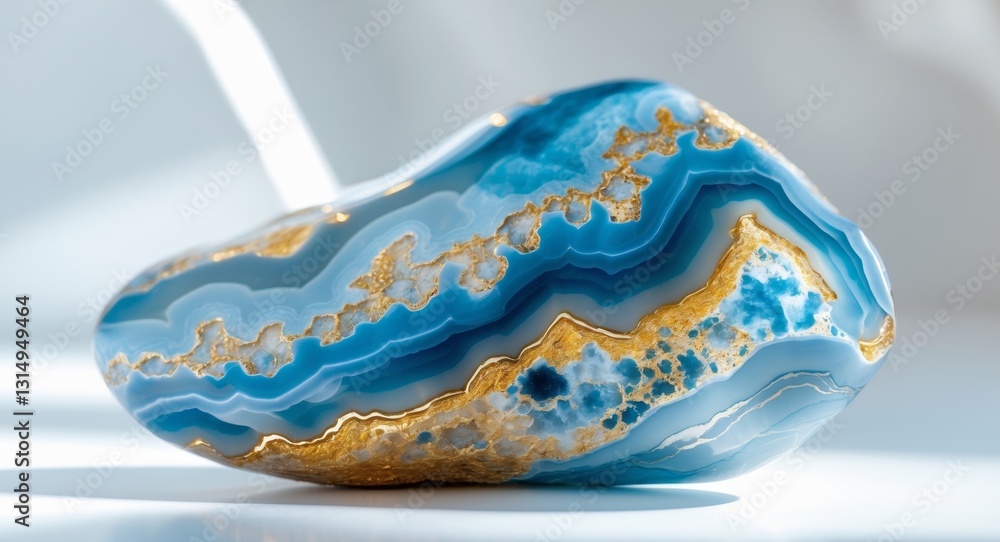 Closeup view of a lustrous blue and gold agate piece showcasing natural beauty Closeup view of a lustrous blue and gold agate piece showcasing natural beauty