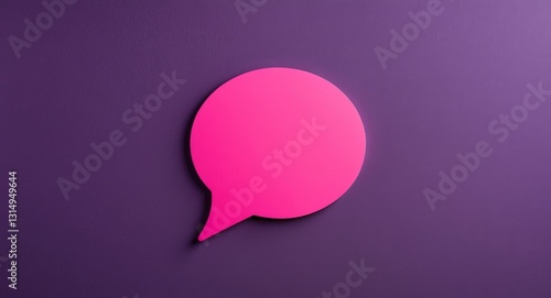 Pink speech bubble on a purple background.