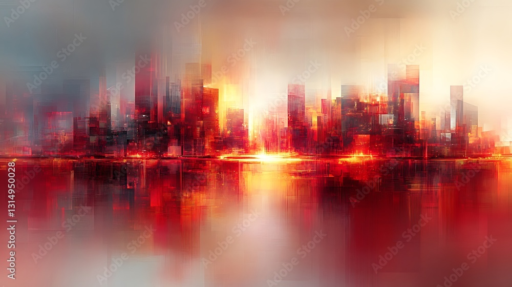 Naklejka premium Abstract cityscape sunrise reflection