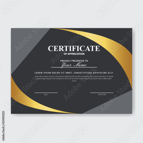 Gold-accented certificate design, gray background, printable template