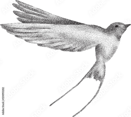 Hand drawn  stipple effect bitmap halftone texture bird on isolated background
