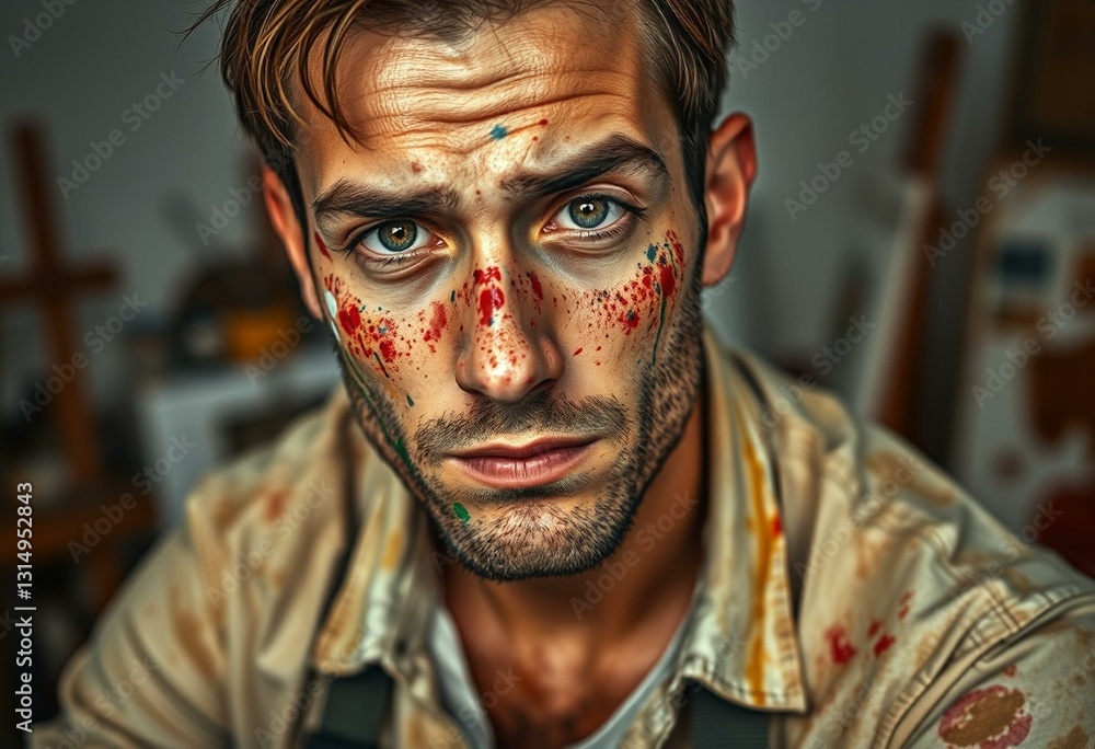 Portrait of a male artist with paint-splattered face Portrait of a male artist with paint-splattered face