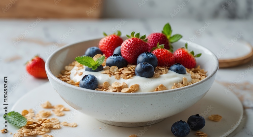 Healthy breakfast with muesli yogurt and mixed berries. Healthy breakfast with muesli yogurt and mixed berries.