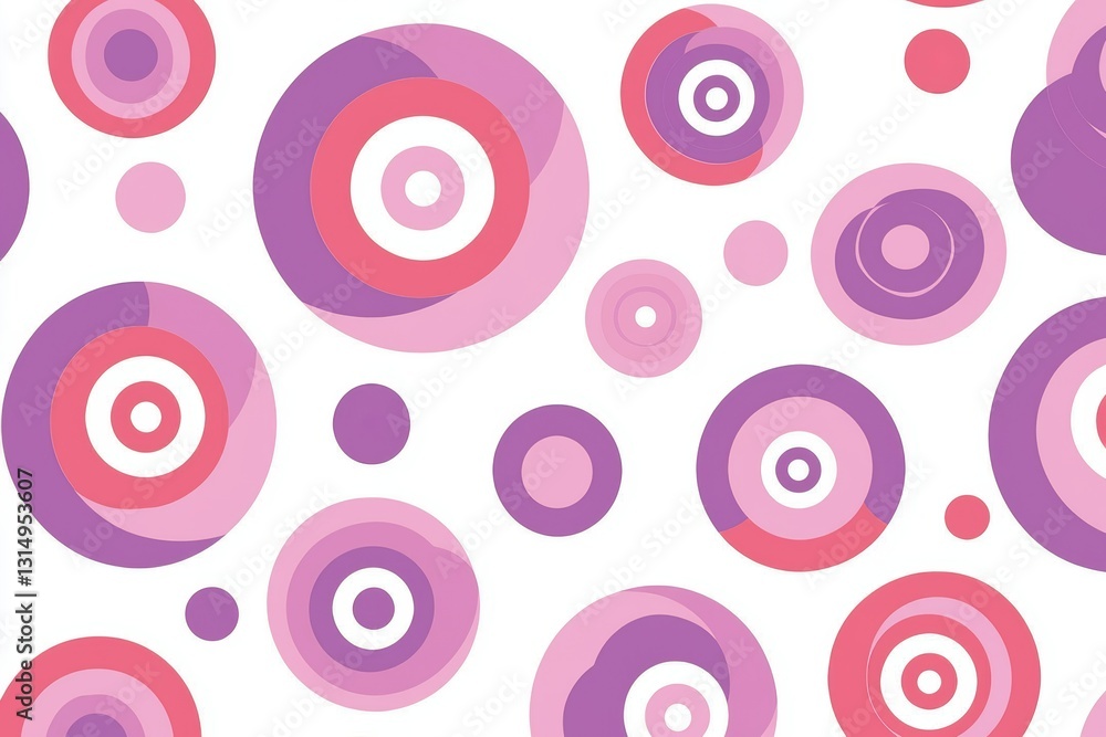 A vibrant pattern of colorful circles in shades of pink and purple on a white background, creating a playful and energetic design. A vibrant pattern of colorful circles in shades of pink and purple on a white background, creating a playful and energetic design.