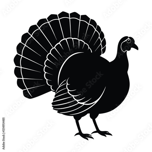 Turkey standing with tail feathers fanned out silhouette design