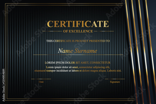 Gold-accented dark certificate template design, printable, award