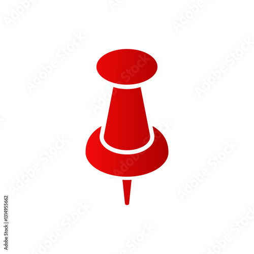 A bright red pushpin with a metallic point, shown from an angled perspective. useful for organizing.