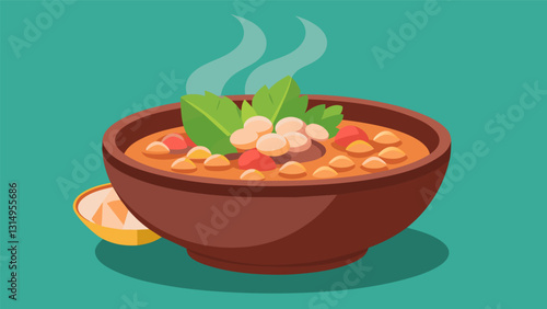 The tender pork and hominy in this posole are slowcooked to perfection creating meltinyourmouth bites that will leave you wanting more.. Vector illustration