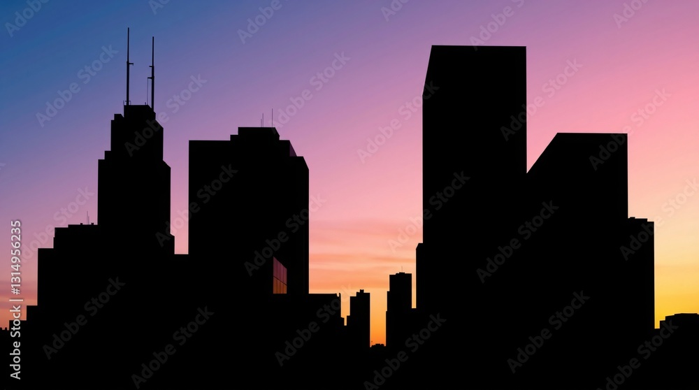 Geometric Cityscape Silhouette with Sharp Angles and Twilight Sky in Vector Art Style Geometric Cityscape Silhouette with Sharp Angles and Twilight Sky in Vector Art Style