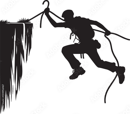 Jumping while grabbing a rope vector illustration
