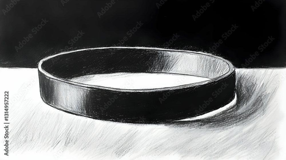 Black Oval Band on White Surface, Dark Background, Still Life Drawing, Graphic Design Element Black Oval Band on White Surface, Dark Background, Still Life Drawing, Graphic Design Element