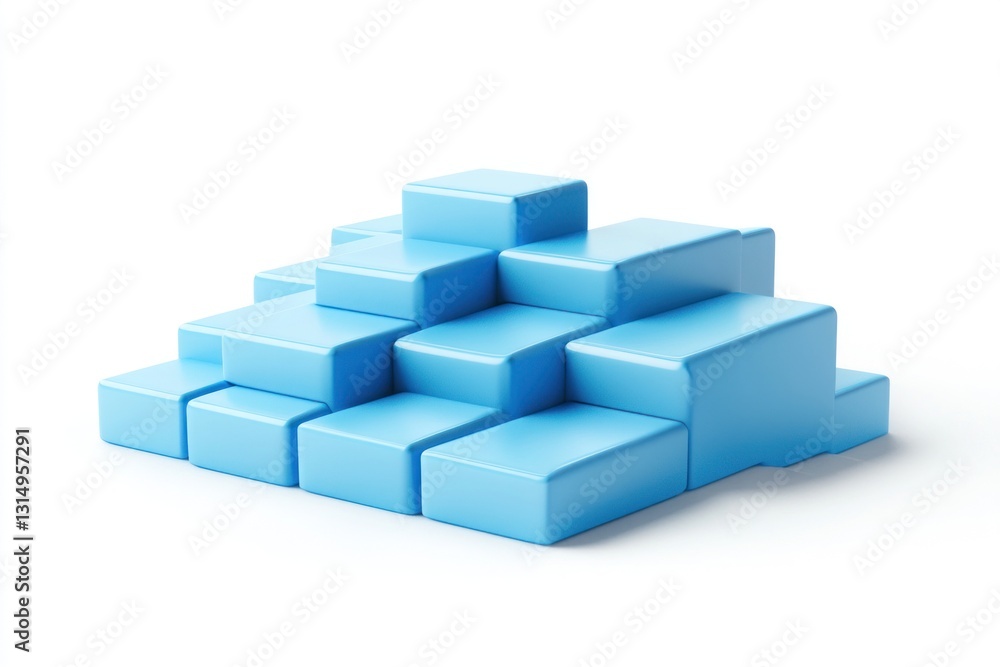 Blue cubes stacked in pyramid shape. Blue cubes stacked in pyramid shape.