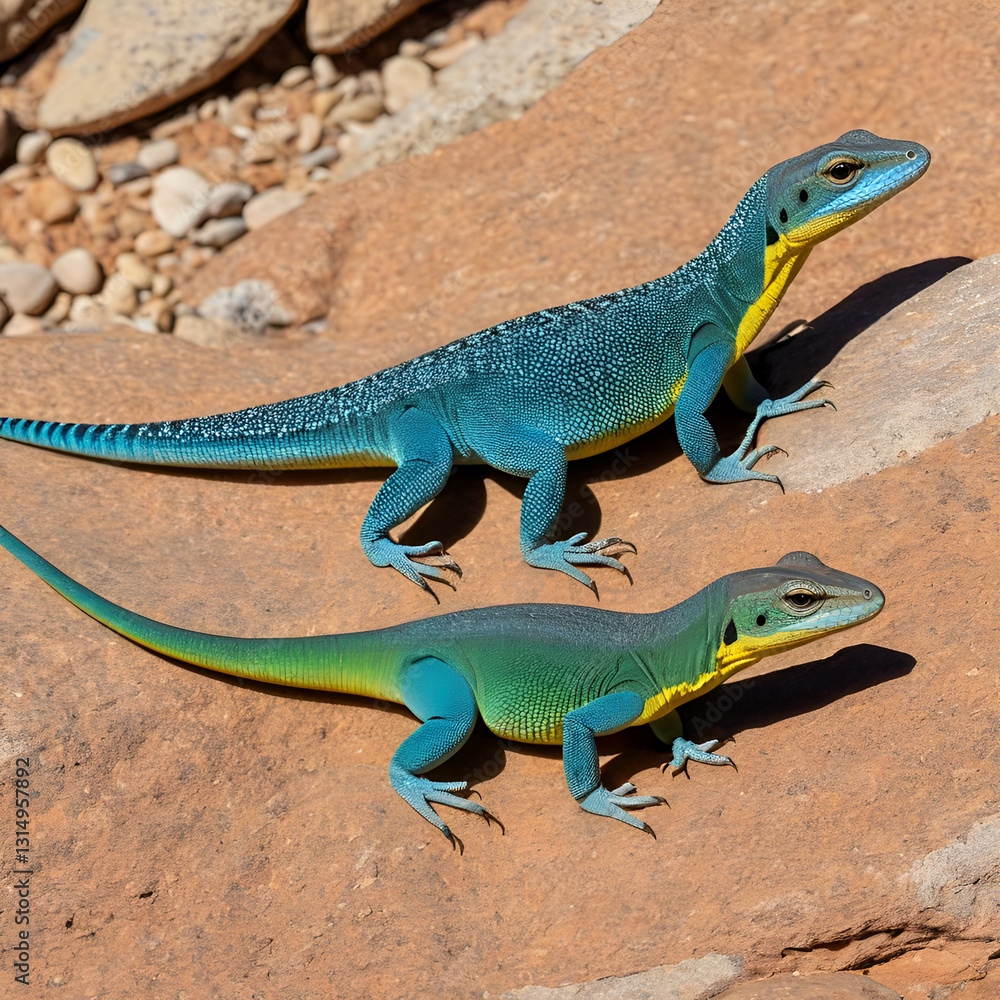 Fototapeta premium Male and female Augrabies flat lizard (Platysaurus broadleyi), Augrabies Falls National Park
