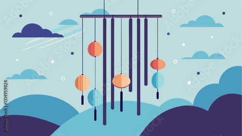 The sound of wind chimes gently chiming in the breeze creating a tranquil atmosphere for reflection and relaxation.. Vector illustration