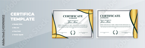 Gold-bordered certificate template A4 design
