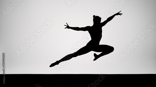 Dramatic Silhouette of a Dancer Mid-Leap in High Contrast Monochrome