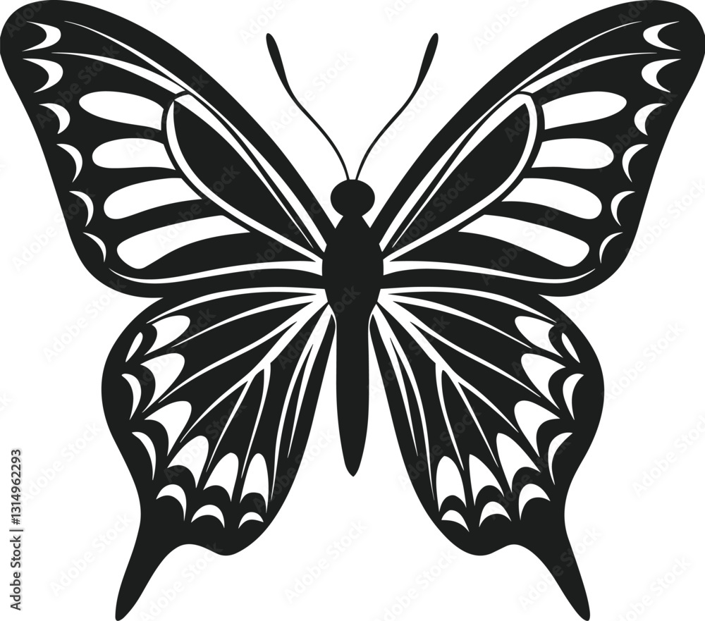 Ornate Butterfly Silhouette Vector - Spring Nature Design Ornate Butterfly Silhouette Vector - Spring Nature Design