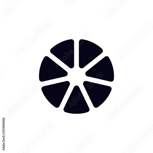 Abstract black icon resembling a citrus fruit, designed with eight segments in a circular layout.