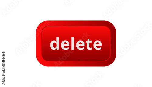 A bright red delete button with bold white text on a rectangular shape, symbolizing removal.