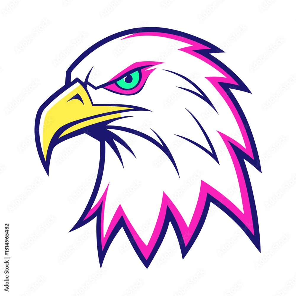 Fototapeta premium bald eagle head with sharp neon outline details