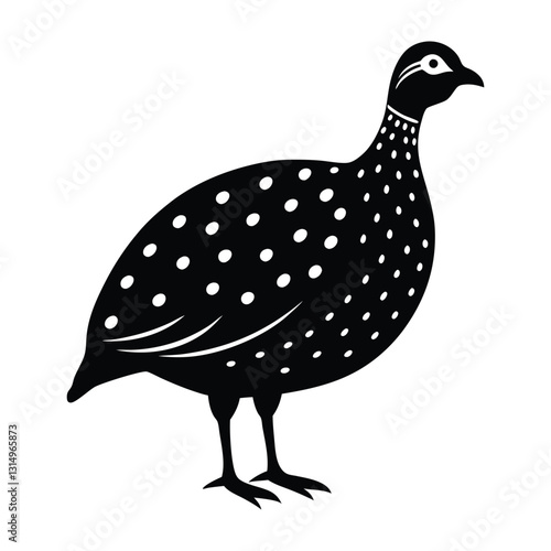 Guinea fowl standing with spotted body silhouette on white art