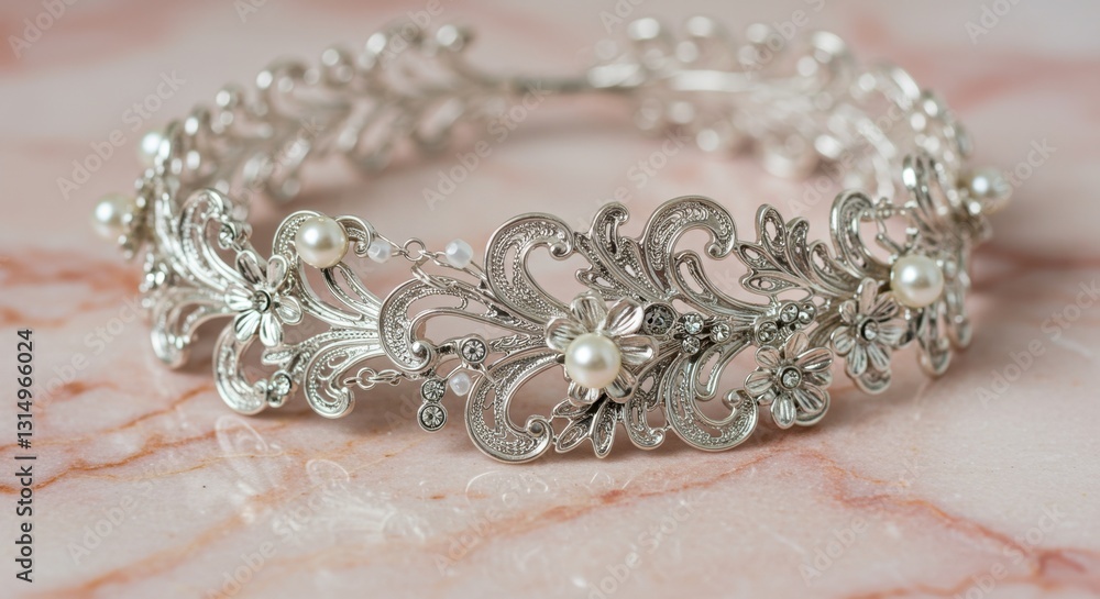 Rococo Silver Filigree Detail with Pearls Rococo Silver Filigree Detail with Pearls