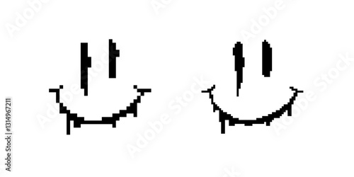 Two black smiley faces with unique vertical line eyes, expressing simplicity and creativity.