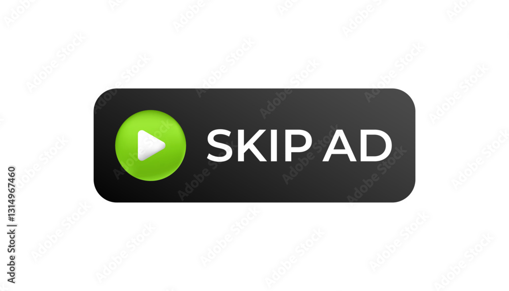 Green skip ad button with play icon facilitates quick ad skipping for seamless media viewing online. Green skip ad button with play icon facilitates quick ad skipping for seamless media viewing online.