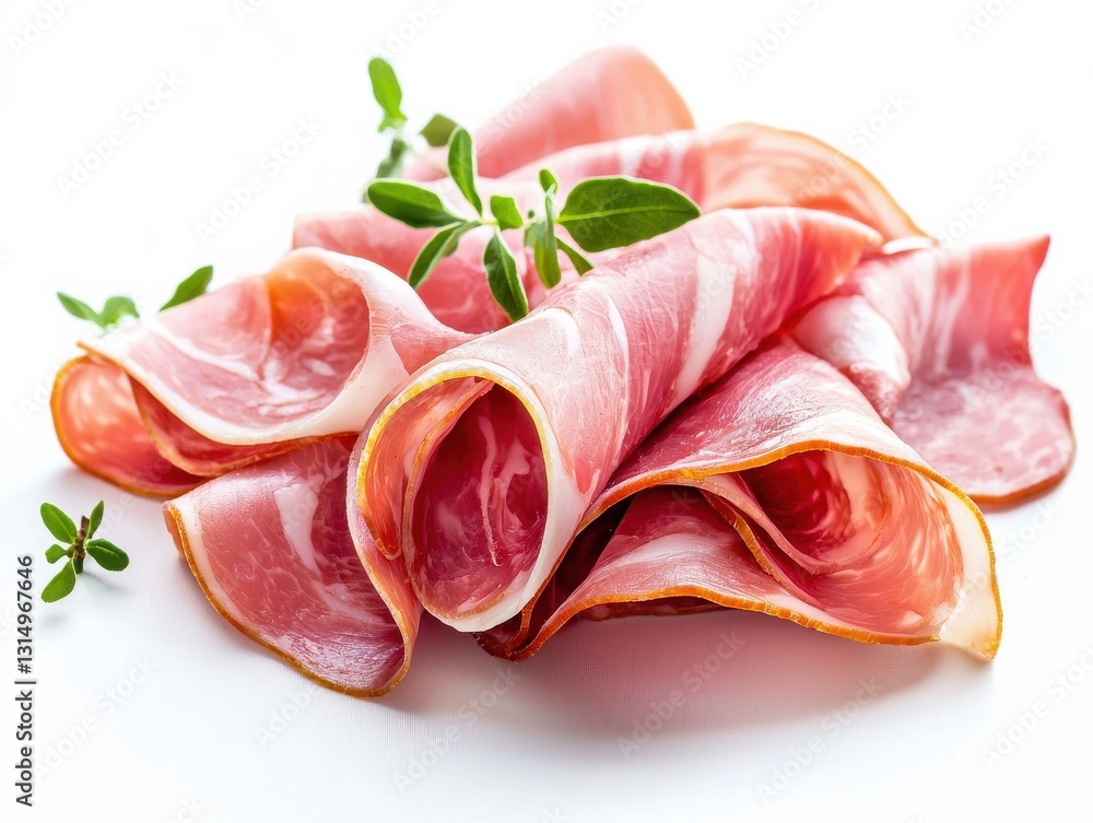 Delicate arrangement of pink mortadella ham with white fat marbling Delicate arrangement of pink mortadella ham with white fat marbling