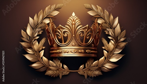 stylized gold crown surrounded by symmetrical laurel wreaths