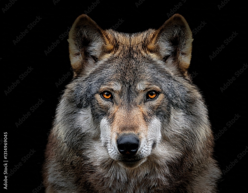 Fototapeta premium detailed wolf portrait against black background