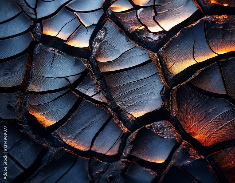 a close up view of a cracked textured surface with dark tones and highlighted fissures creating an abstract dramatic effect