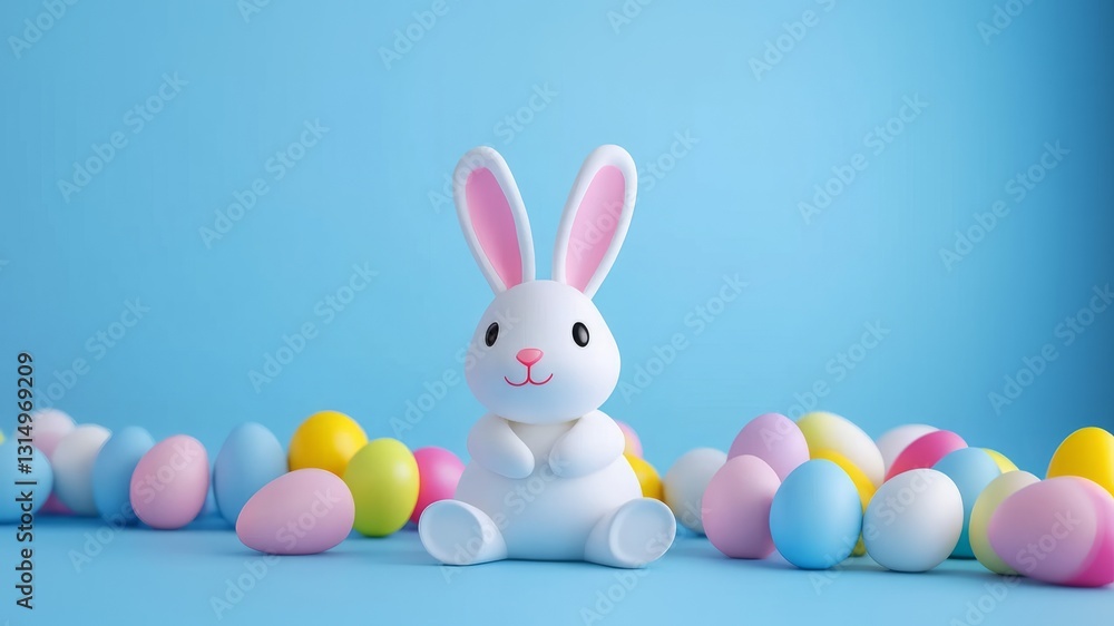 Fototapeta premium Adorable Easter Bunny with Colorful Eggs