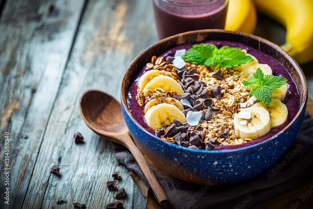 Colorful Smoothie Bowl with Fresh Fruits and Granola Toppings